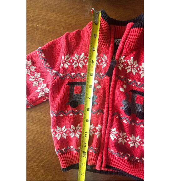 Oshkosh Sweater, Full Zip Train Snowflake Winter Red Boys Knit Sweater, 18 mos - Picture 5 of 6